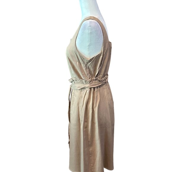 Monteau Beige Sleeveless Button-Down Belted Dress L - Picture 5 of 8